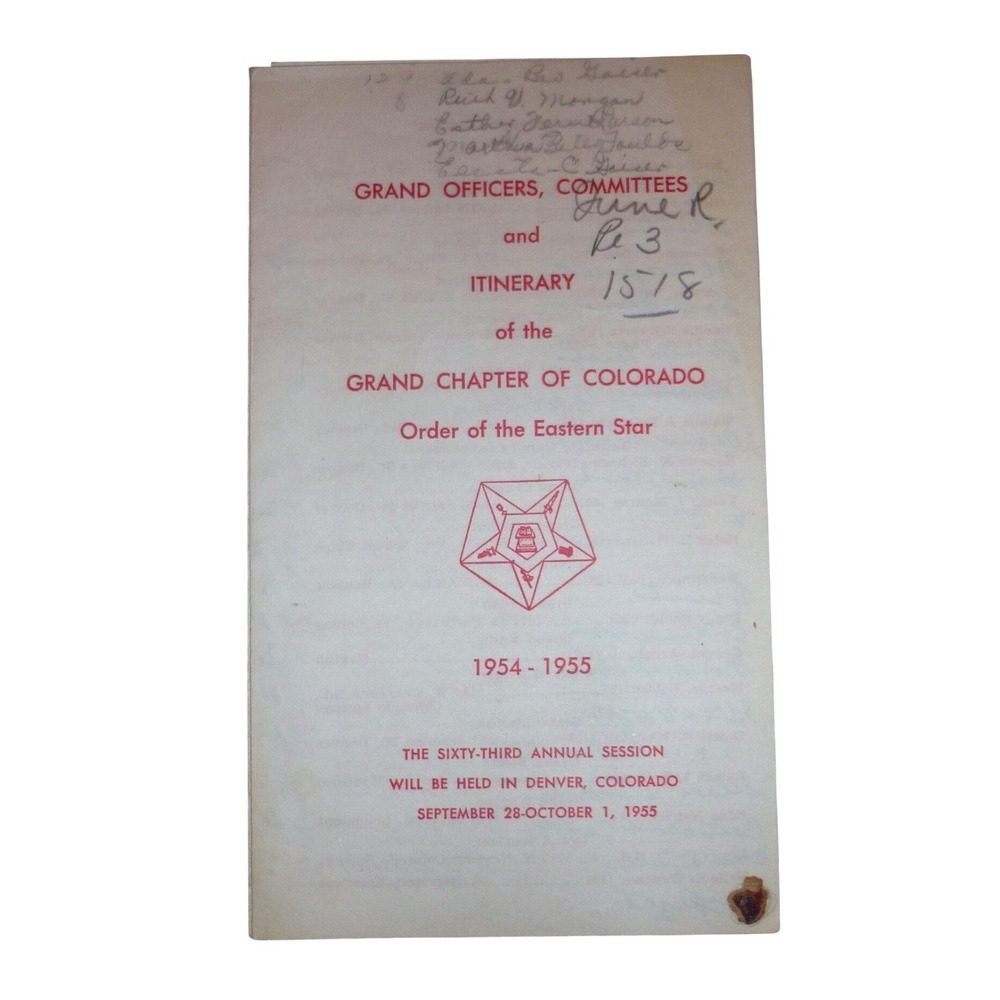 1954-1955 Colorado Order Eastern Star Grand Officers Itinerary Roster Denver